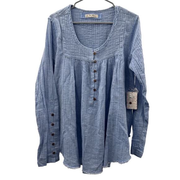 We the Free People Sand Dune Long Sleeve Henley‎ Top in Blue Size M NEW - Picture 2 of 9